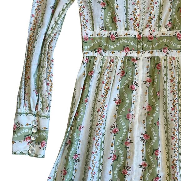Vintage 1970s Vicki Vaughn Promenade XS Green Floral Prairie Ruffle Maxi Dress - Picture 11 of 16